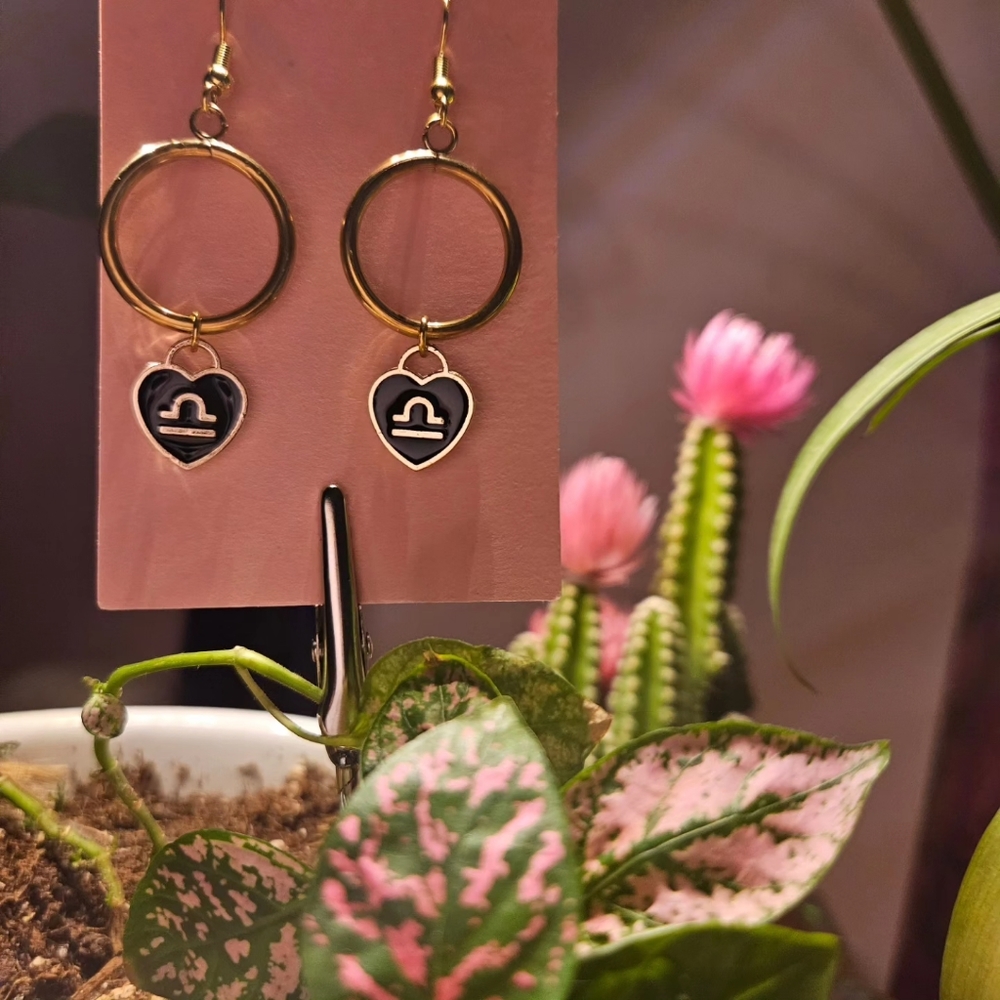 Libra ♎️ black heart hoop earrings